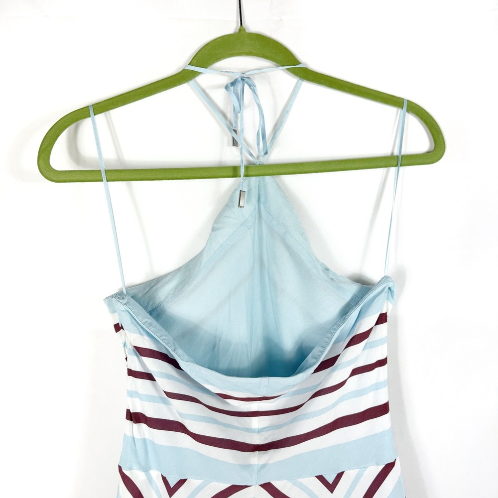 SIMKHAI Hera Halter Midi Dress Blue Chevron Striped Silk Blend Handkerchief Sz M - Picture 14 of 16